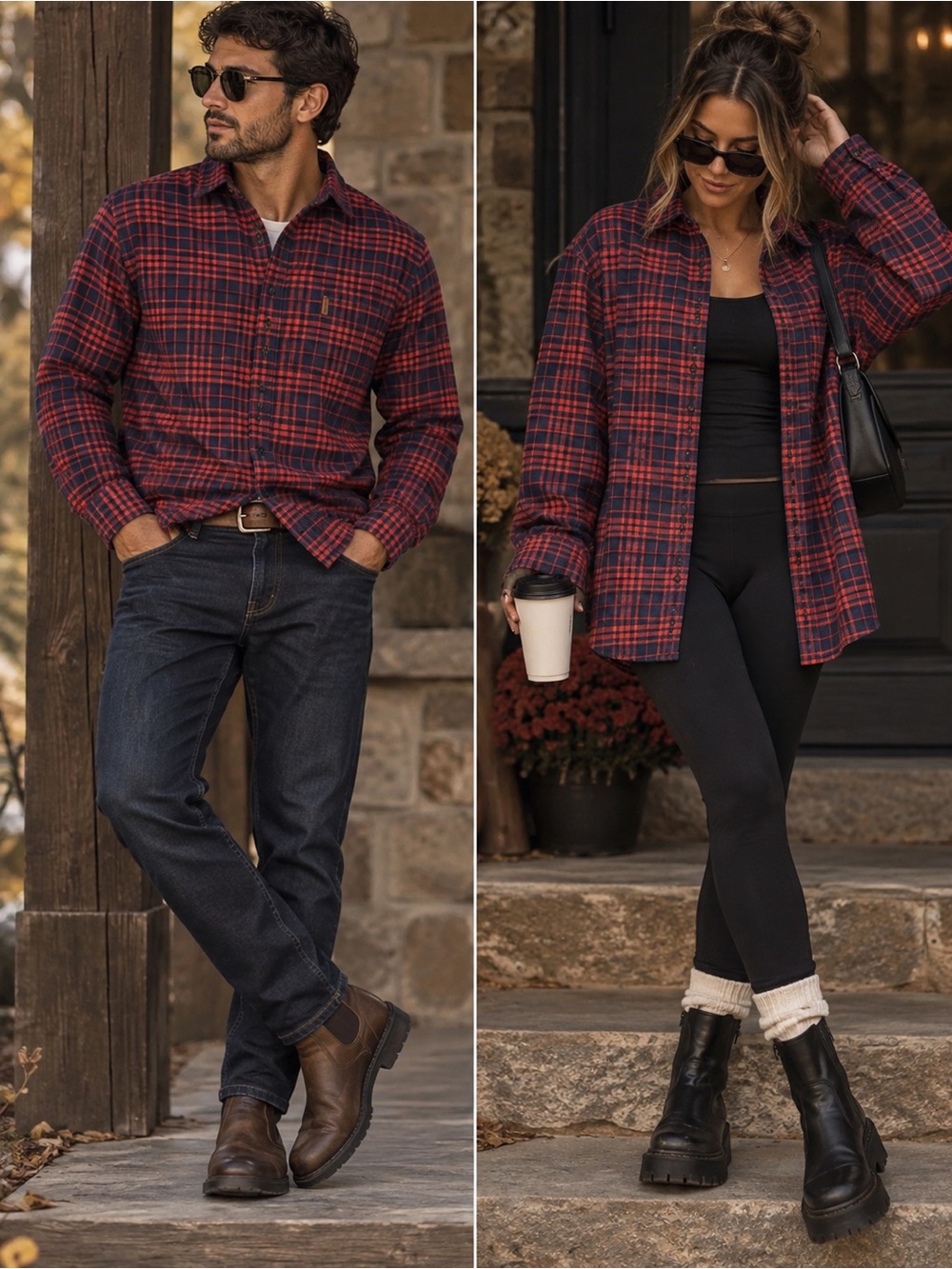 Men’s Red Navy Plaid Flannel Shirt XL Classic Outdoorsy